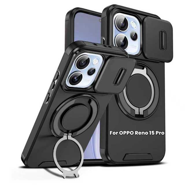 Circle Metal Kickstand Mobile Phone Cases for OPPO Reno 15 Pro Max F 5G Global Magnetic Window Camera Protection Back Cover