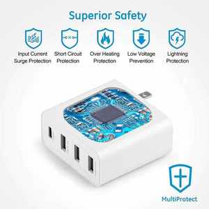Adaptador USB Portátil de Carga Rápida PD QC3.0 de 51W con 4 Puertos, Cargador de Pared Rápido para iPhone, <span class=keywords><strong>Samsung</strong></span>, Tablet y Otros Dispositivos Electrónicos (EU, US, AU) - Product Image 4
