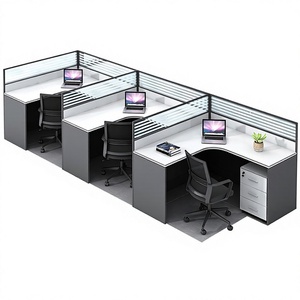 Conjunto de Mesa y Silla de Oficina para Personal, Estación de Trabajo con Divisiones, Madera Ignífuga, Diseño Moderno y Minimalista para Trabajo Financiero - Product Image 1