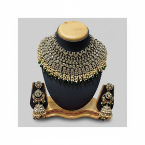 Parure de bijoux ethniques plaqués or avec perles, collier ras-du-cou, boucles d'oreilles et Maang Tikka, faits main, pour mariée, fiançailles, fête, mariage, cadeau - Product Image 2