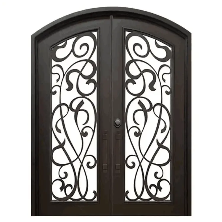 European Standard Front Security Entry Double Door Wrought Iron Decorative Front Double Door Arched Entrance