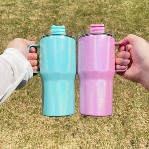 <b>Kids</b> Children's 20oz Sparkly Shimmer Holographic Glitter Blank Sublimation Travel Tumbler Mug with Handle - Product Image 2