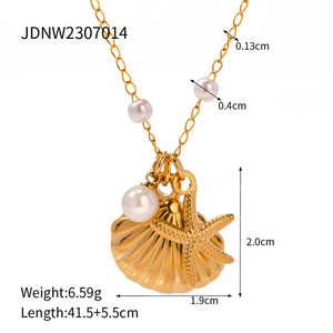 เครื่องประดับกันน้ำไม่หมอง ฐานสแตนเลส 316L ชุบทอง 14k 18k PVD  จี้รูปปลาดาวและเปลือกหอย สร้อยคอสำหรับผู้หญิง - Product Image 6