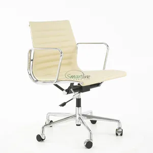 High Quality Beige leather chair Ribbed 117 office chair swivel task chair for home and commercial area