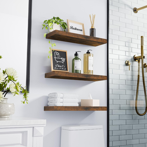 Étagères flottantes en bois pour montage mural, pour <span class=keywords><strong>salle</strong></span> <span class=keywords><strong>de</strong></span> <span class=keywords><strong>bain</strong></span>, chambre, cuisine et livres, étagère décorative suspendue OEM - Product Image 3