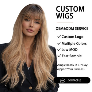 Peluca Sintética Larga Ondulada Rubio Miel con Flequillo, Resistente al Calor, Alta Temperatura, 150% de Densidad, Gorra Ajustable para <span class=keywords><strong>Mujer</strong></span>, Venta al por Mayor - Product Image 1