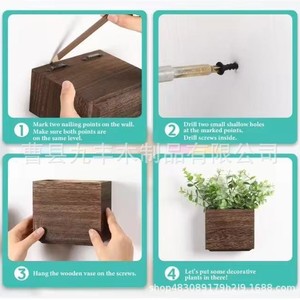 Wooden Wall Mounted <b>Square</b> Flower <b>Pot</b> Hanging Planter For Indoor Outdoor Use With Green Plants Or Flowers - Product Image 5