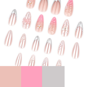 BIN 3D <span class=keywords><strong>Faux</strong></span> <span class=keywords><strong>Ongles</strong></span> Portables Style Français Motif Papillon Forme Amande Courte avec Nœud et Perle pour Nail Art Vente en Gros - Product Image 4