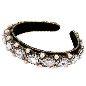 Hua Liyu Diadema barroca con perlas y diamantes de imitación, accesorio para el cabello para mujer, color plateado, champán, rojo, verde, HH0177 - Product Image 5