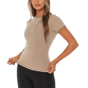 Camiseta Lisa Personalizada al por Mayor para Mujer, Camiseta de Algodón Informal, Ropa Casual, Camisetas para Mujer, Camiseta Ajustada con Lavado Ácido para Mujer - Product Image 6