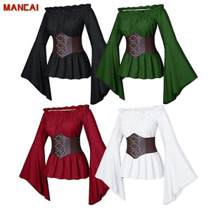 Costume de cosplay de <span class=keywords><strong>pirate</strong></span> médiéval pour femmes, <span class=keywords><strong>chemisier</strong></span> de <span class=keywords><strong>pirate</strong></span> de la Renaissance, corset, ceinture, jupe assortie, tenue de fête d'Halloween - Product Image 1