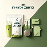 Mélange pour Latte au Matcha BTP en Sachet Doypack PE Recyclable, Design Gaufré, Poudre de Matcha Japonaise Bio Sans Produits Laitiers, Instantanée, 15 Portions