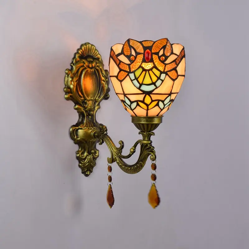 Tiffany Barokke Stijl Wandlamp Gekleurde Glazen Kap Wandlamp Indoor Verlichtingsarmaturen Antieke Wandlamp Slaapkamer Woonkamer