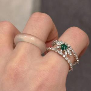 Bague en argent pur S925 de haute qualité, double portée, avec agate blanche, nouvelle bague chinoise en jade concentrique avec jade blanc, bagues fines - Product Image 5