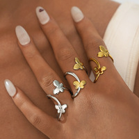 Bague à ouverture papillon en acier inoxydable plaqué or 18 carats Novirassine avec incrustation, accessoire tendance pour femmes