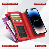 Étui de téléphone multifonction en cuir PU pour iPhone 16 Pro Max 15 14 13 Pro 12 Plus, avec portefeuille détachable à 360°