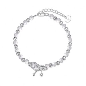 Dylam Dainty 925 Sterling Silver Women Fine Fashion Jewelry Bow-knot Circle Beaded Crystal Bead <b>Adjustable</b> Bangles <b>Bracelets</b> - Product Image 1