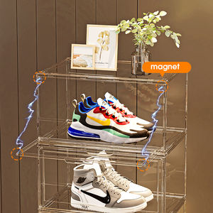Wantransparent şeffaf ayakkabı kutusu plastik PET ayakkabı organizatörü İstistackable temiz ayakkabı ayakkabı organizatörü ile mıknatıslı kapı - Product Image 4