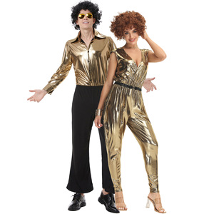Costumes d'Halloween pour adultes rétro 70's <span class=keywords><strong>disco</strong></span> gold <span class=keywords><strong>couple</strong></span> nightclub singer costume - Product Image 1