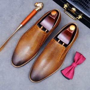 ASTON M.JAZZ Men's Summer British Dress Shoes Genuine Leather Soft Bottom Breathable Anti-Slip Lightweight Patchwork <b>Pointed</b> - Product Image 2