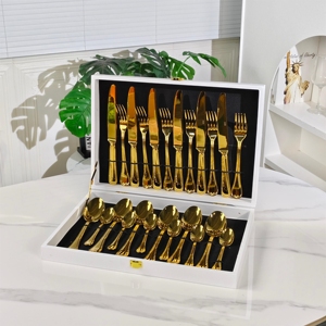 Juego de Cubiertos de Acero Inoxidable de 24 Piezas con Acabado Dorado Espejo, Estilo Clásico Artesanal, para Regalo de Regreso a Clases, Reutilizable y Portátil - Product Image 3