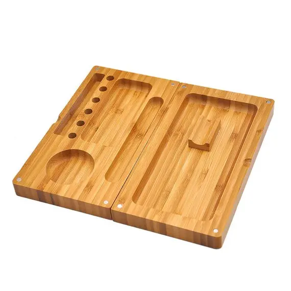 Bamboo rolling tray magnetic adsorption two - piece ashtray