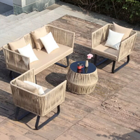 Ensemble de canapés en rotin imperméable pour l'extérieur, mobilier de salon de jardin 3 places pour hôtel, bar, cour, terrasse et balcon