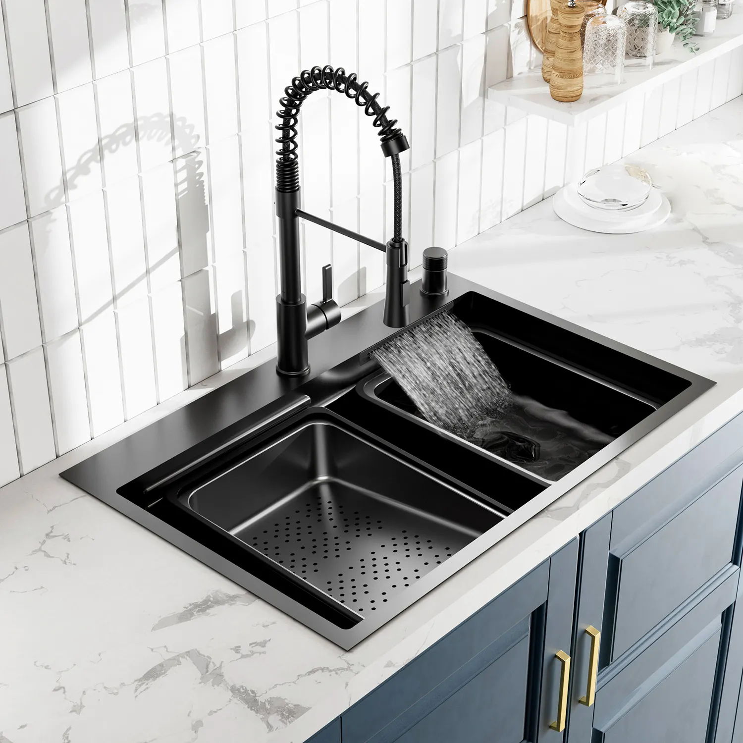 New trend Tiktok smart whale sink with waterfall 304 stainless steel multi-functional kitchen sinks