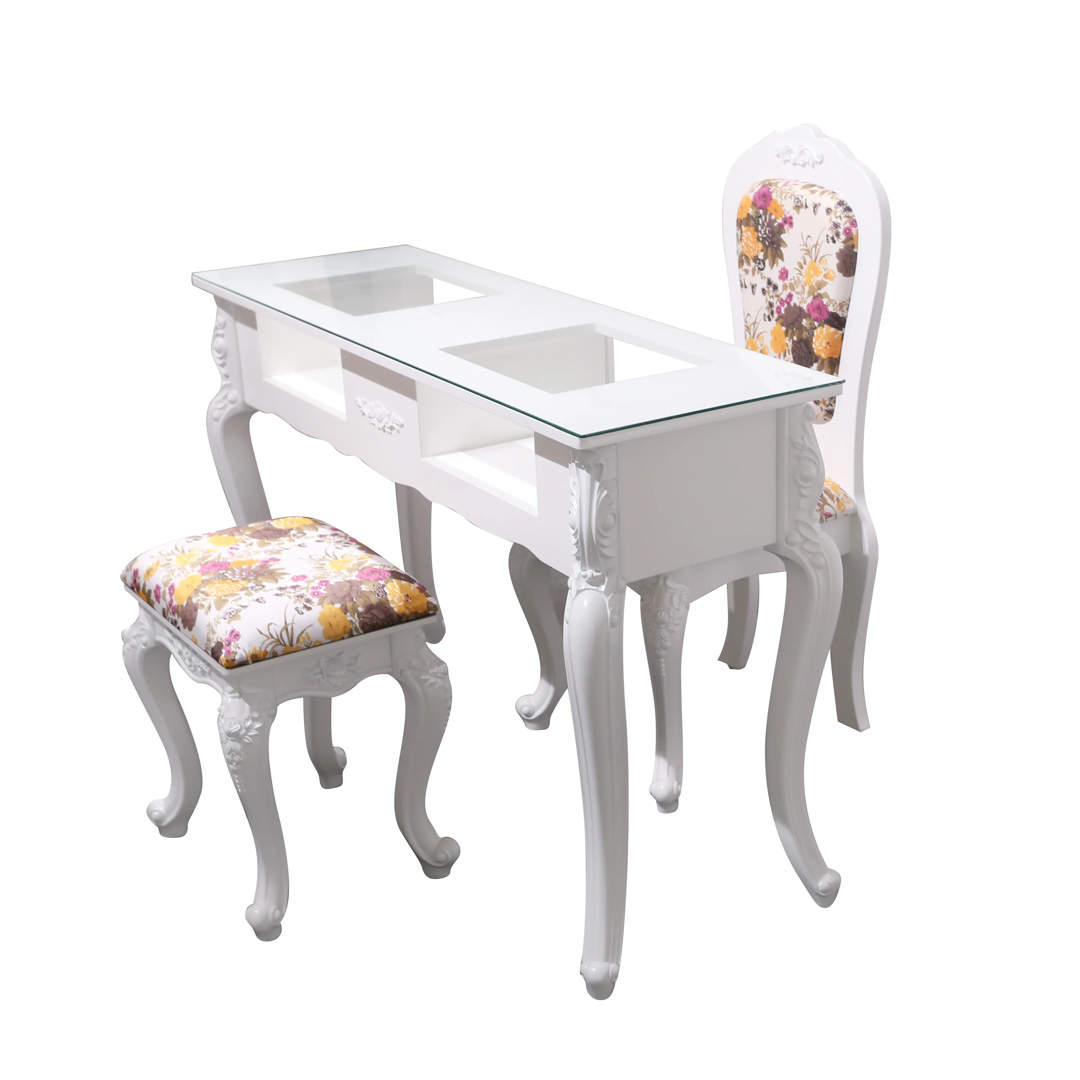유럽식 품질 흰색 매니큐어 테이블 살롱 가구 매니큐어 의자 세트 네일 테이블 판매