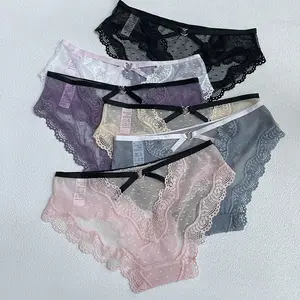 Calcinha de renda preta sexy para mulheres, cueca transparente de cintura baixa, cueca para mulheres, lingerie transparente