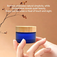 Nouveau produit, beurre corporel naturel, contenant cosmétique, pot en verre bleu, 30 ml, 50 ml, 100 ml, couvercle en bambou givré, pots en verre personnalisés