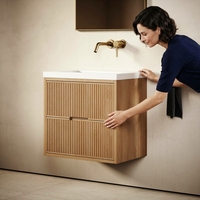 Meuble de salle de bain avec vasque en céramique au design moderne, doté de deux tiroirs, pour salles de bain principales