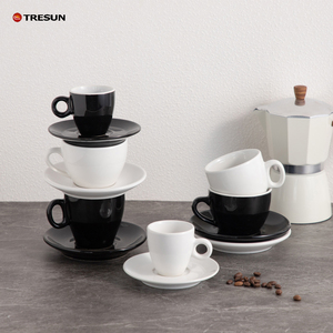 Service à <span class=keywords><strong>Café</strong></span> et Cappuccino en Céramique Mini Porcelaine Blanche avec Soucoupes, Rouge, Noir, Blanc, pour Hôtel, avec Logo Personnalisé - Product Image 1