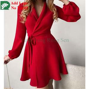 Özel Tasarım Giyim Üreticisi Uzun Kollu Mini Elbise Büyük Beden Günlük Şık Parti Balo Yaka Detaylı Baskılı Kadın Elbisesi - Product Image 5