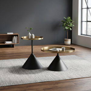 Mesa de centro moderna con tapa redonda, base acanalada negra y patas de latón para sala de estar, lista para la venta minorista. - Product Image 6