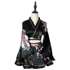 Robe <span class=keywords><strong>kimono</strong></span> courte de style <span class=keywords><strong>japonais</strong></span> pour femmes, imprimé floral <span class=keywords><strong>noir</strong></span>, costume de cosplay pour fête d'Halloween - Product Image 1