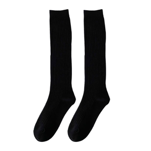 Calzini caldi da donna di alta moda termica al ginocchio di colore solido bianco e nero per ragazze della scuola spessa invernale - Product Image 5