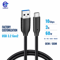 LUNG KAY Memproduksi Kabel Data Pengisian Cepat USB 3.2 10Gbps 3A 60W USB a ke C untuk Ponsel PC Hard Drive Mobil Kustom OEM ODM
