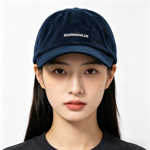 Custom Logo Corduroy Baseball Cap Unisex Navy Blue Unstructured <b>Dad</b> <b>Hat</b> Embroidered Patch Vintage Soft Crown Streetwear - Product Image 1
