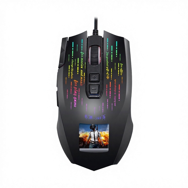 HXSJ J500 Display Screen Macro Gaming Mouse Wired USB Interface Ergonomic Design RGB Backlight Mode Black Color Mouse