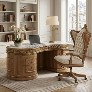 Scrivania Direzionale di Lusso in Legno Massello Intagliato, Tavolo Neoclassico per Ufficio CEO e <span class=keywords><strong>Studio</strong></span> in Villa - Fornitore FF&E - Product Image 1