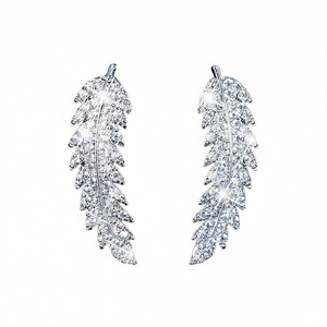 Pendientes de Oro E124 con Cristales de Circonita para Mujer, Diseño de Planta con Engaste de Bisel, Joyería Clásica para Uso Diario - Product Image 1