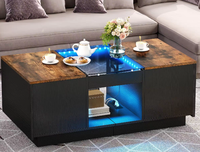 Meubles de salon modernes Docarelife Table centrale en verre carrée 2 tiroirs Table basse à lumière LED