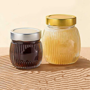 Bocaux en verre hermétiques transparents à rayures, grande capacité, pour confiture, cornichons, miel et sauces, avec couvercle à vis, 250ml, 380ml, 500ml - Vente en <span class=keywords><strong>gros</strong></span> - Product Image 1