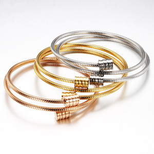 Bracelet en acier inoxydable double couche 3 mm, taille réglable, unisexe, usage quotidien, design géométrique rond, acier rose doré - Product Image 5