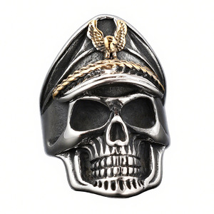 Anneaux de mode en gros de style punk, crâne, vétéran de la Seconde Guerre mondiale, marine, bijoux fins pour hommes et femmes - Product Image 2