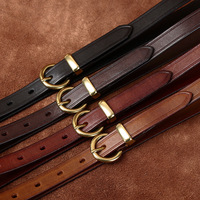 Sabuk Kulit Wanita Model Retro Gaya Klasik, Tipis, Bahan Kulit Sapi Lapis Pertama, Fashion Kasual, Sabuk Sempit untuk Wanita