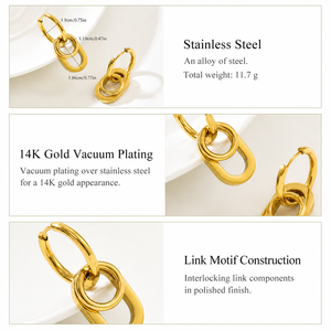 Pendientes de Aro con Eslabones Ovalados de Acero Inoxidable con Baño de Oro de 14K al Vacío - Product Image 5