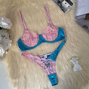 Biancheria intima OEM Low Moq personalizzazione nuovi colori abbinati <span class=keywords><strong>in</strong></span> <span class=keywords><strong>pizzo</strong></span> <span class=keywords><strong>trasparente</strong></span> abito Sexy due pezzi Set <span class=keywords><strong>reggiseno</strong></span> da donna - Product Image 4