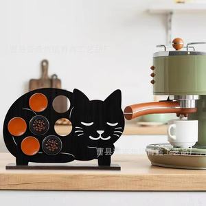 Soporte de madera con forma de gato para cápsulas de café, decoración para escritorio o sala de té, con diseño de puntos naranjas y blancos - Product Image 4